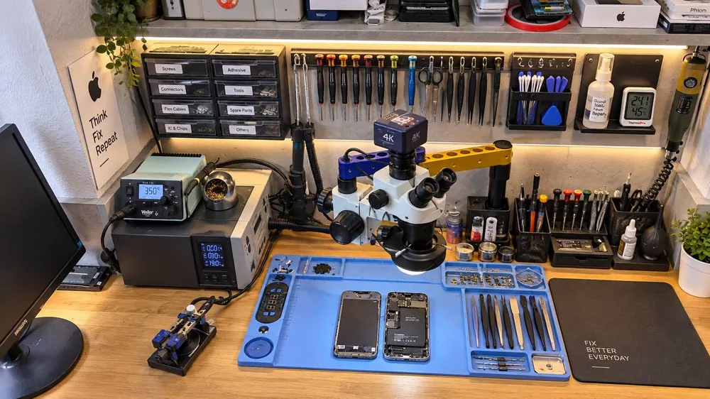 Al Jawad net Werkstatt Berlin — Display-Reparatur unter dem Mikroskop in der Huttenstraße 5